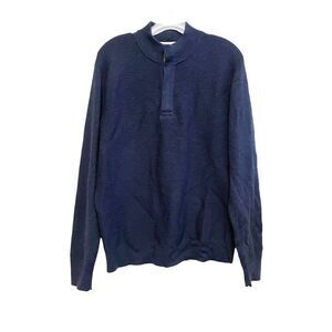 Hart Schaffner Marx Merino‎ Wool Quarter Snap Pullover Sweater Navy Blue Size M